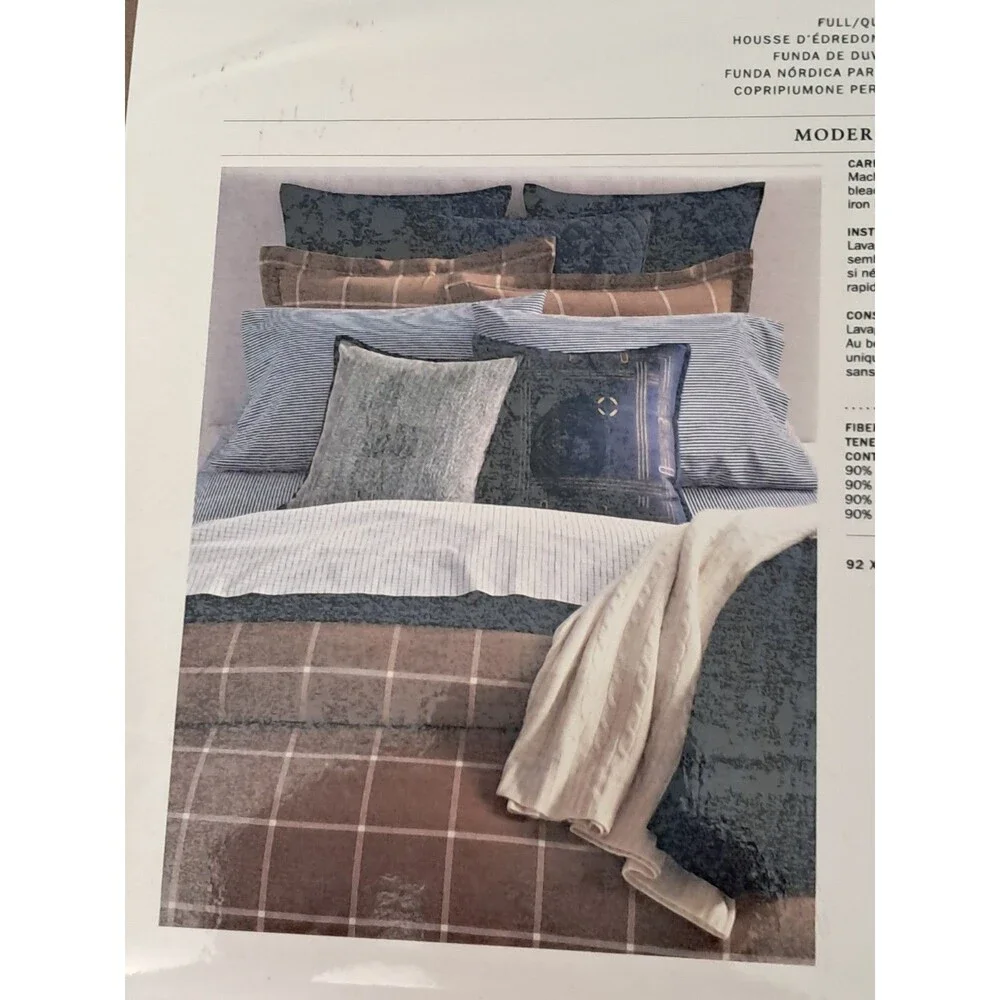 Ralph Lauren Full Queen Modern Equestrian Windowpane Duvet Cover Camel $500 NWT